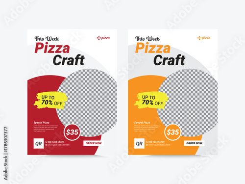 Fast food restaurant business marketing pizza menu flyer, Food truck menu for street fest.