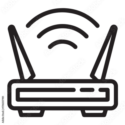 Illustration of a wireless router with antennas emitting wifi signal isolated on white background