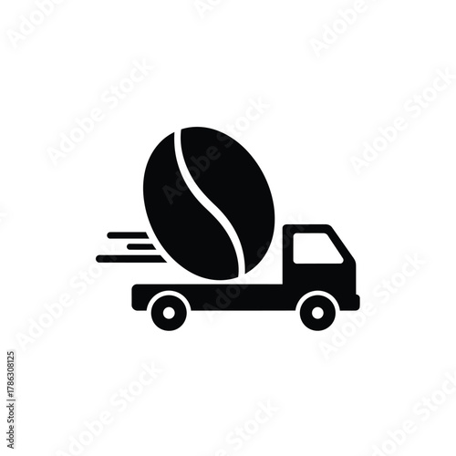 Black coffee bean on a delivery truck icon transport