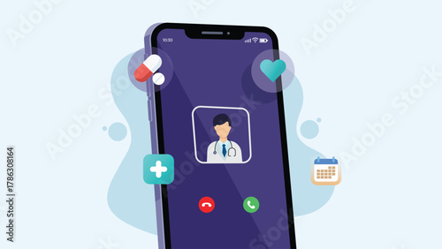 Vector illustration of online doctor consultation via smartphone app for healthcare services