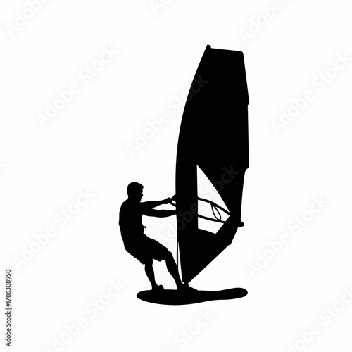 Windsurfer Silhouette Vector Illustration – Man Surfing with Sail