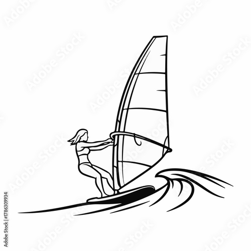 Windsurfer Silhouette Vector Illustration – Man Surfing with Sail