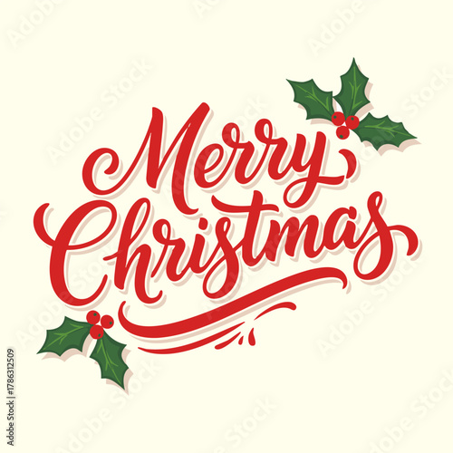 Classic Red Holly Merry Christmas