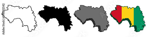 set vector guinea flag in map icon. Detailed guinea  map silhouette. 3D isometric guinea map symbol design template illustration
