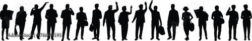 Professional people silhouettes, business poses, office workers, standing figures, diverse professionals, black silhouettes, workplace icons, human shapes, career illustration