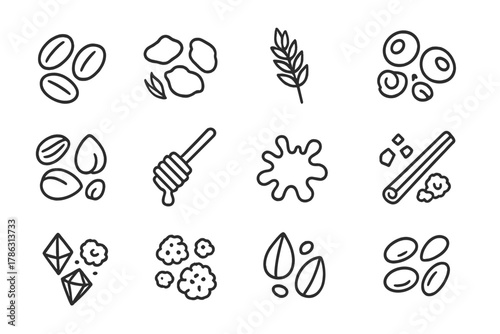 Puffed wheattalk corn flakes icons dried rice crystals icon cereal vector cinnamon