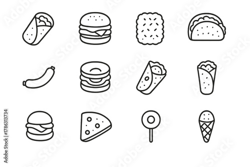 Icon breakfast cone slider vector pizza icons nutrition taco egg stick burrito