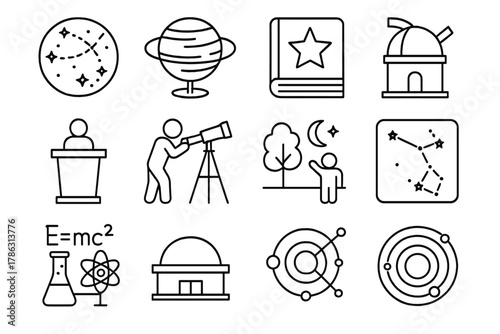 Icons vector solar physics building formula education cture planetarium model science icon