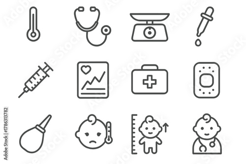 Chart baby health vaccine stethoscope first vector icons dropper icon growth doctor