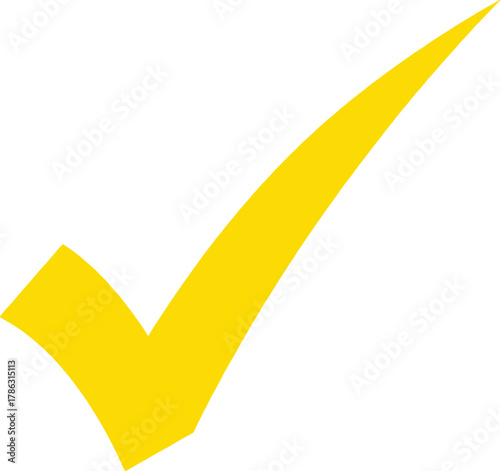 Bright yellow check mark symbol isolated on white background graphic tick correct