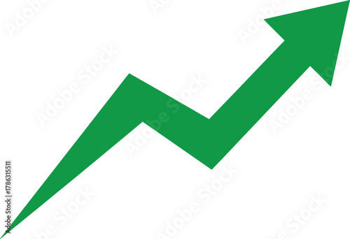 Green arrow graph trending upwards on white background vector