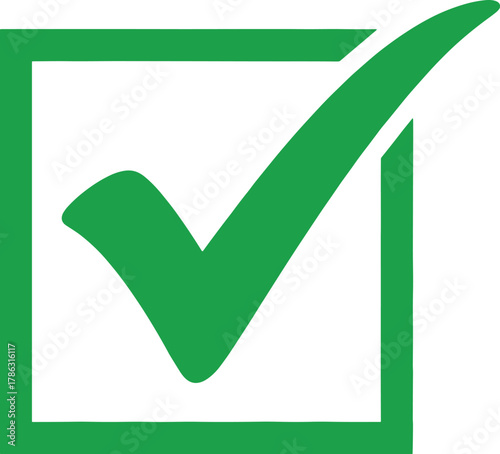 Green check mark inside a square frame on white background checkbox