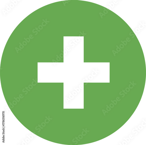 Green circle with white plus sign centered graphic symbol cross medical symbol