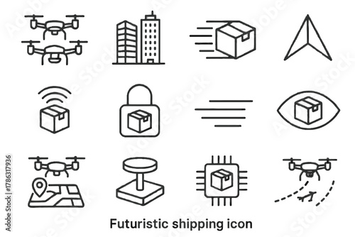 Icons compass futuristic shipping chip vector arrow station eye package corridor drone