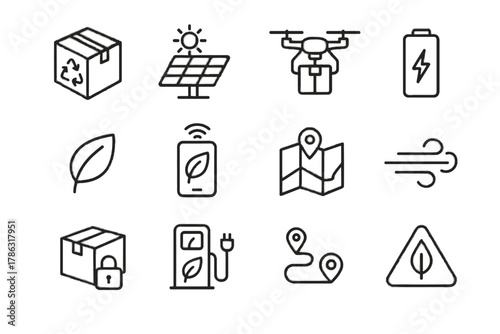Vector map alert delivery sustainable solar panel eco parcel smart icon symbol
