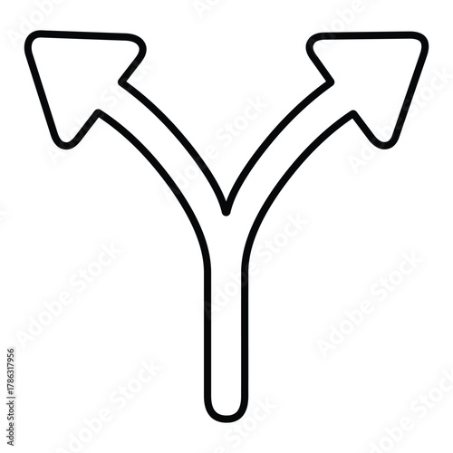 Fork Arrow Split Path Outline Icon - Choice Decision Divergence Symbol Vector