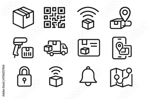 Notification vector delivery truck icon parcel map icons connected smart wireless scanner