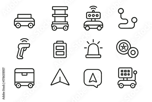 Indoor delivery robot smart arrow signal device line vector parcel icon cargo