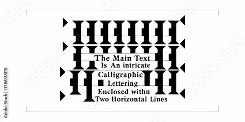 Intricate calligraphic lettering enclosed within two horizontal lines and decorative borders