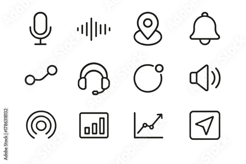 Sensor tracking smart icons bell headset vector waves line arrow icon symbol
