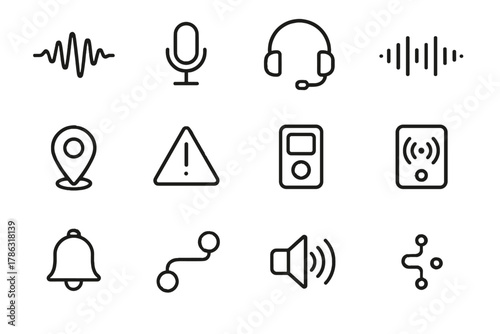 Icons speaker notification line monitoring gps icon marker bell device vector voice