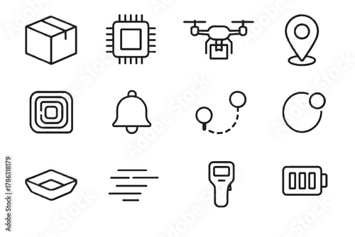 Parcel nano gps icons icon alert vector indicator notification battery marker shipping