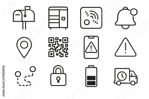 Icon route postal notification bell mechanism status alert box smart panel vector