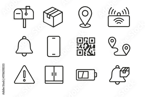 Route delivery qr monitor digital compartment sensor icon battery vector mail alert