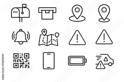 Vector icon smartphone panel mail slot parcel pin bell notification alert smart