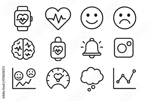 Data emotion alert smartwatch wearable icon vector sensor tracker bubble smiley brain