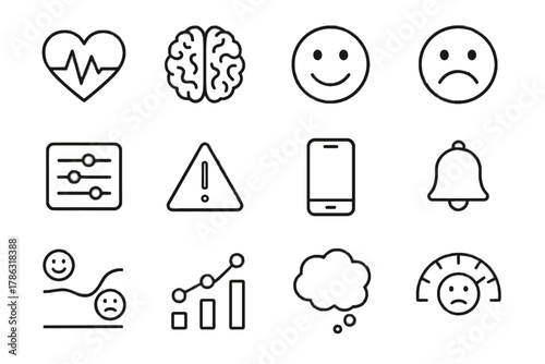 Mood pulse icon alert face emotion icons psychological vector panel brain frown