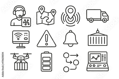 Ai battery logistics alert vector panel notification gps icon sensor map