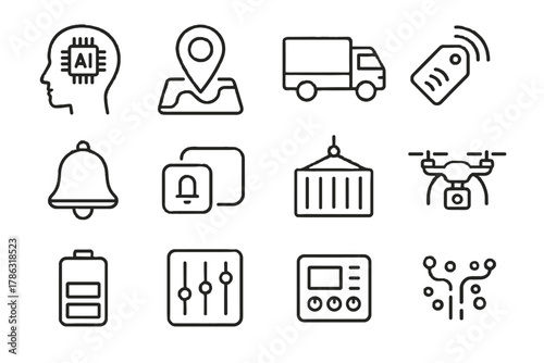Panel bell control ai vector coordination sensor dispatcher icon route notification cargo