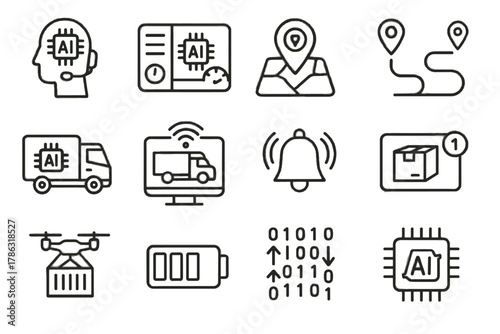 Drone icons cargo automated icon bell stream monitor ai data vector control