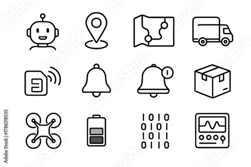 Box battery digital pin dispatch dispatcher icons vector gps truck delivery control