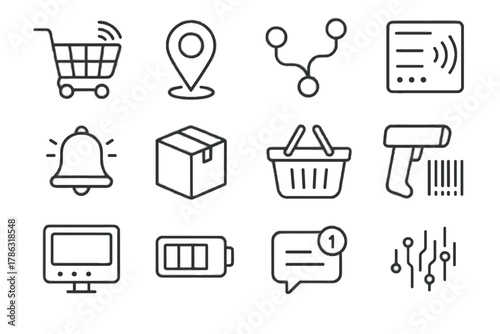 Icons indicator smart notification retail icon sensor panel data vector shopping pin