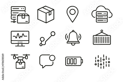 Vector supply chain cargo digital gps indicator sensor icon bell battery stream