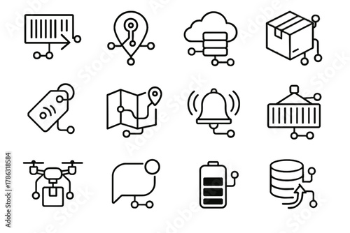 Sensor storage cargo icon box cloud drone data connected indicator icons vector