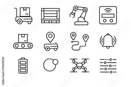 Warehouse cargo tracker belt pallet notification icon icons vector map smart conveyor