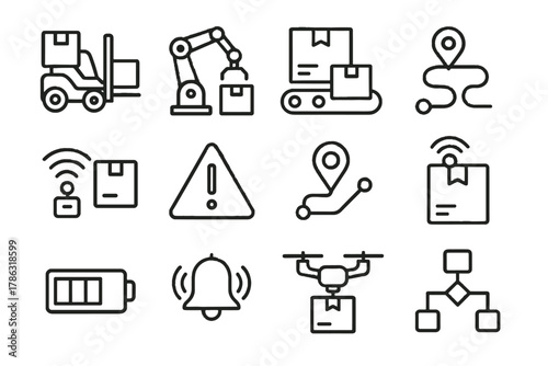 Alert vector route conveyor gps sensor icons automation notification arm belt icon