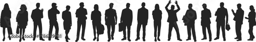 silhouette, people, standing, group, pose, gesture, diversity, black, outline, crowd, casual, business, posture, figure, motion, attire, expression, unity, social, demographic
