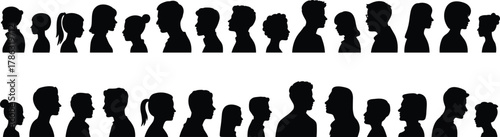 Silhouette, profile, diversity, head, face, hairstyle, communication, identity, psychology, mirrored, comparison, people, human, interaction, social, symmetry, black, shape, contrast, expression