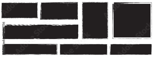 Set of rectangular grunge template backgrounds. Black square shapes.ripped jagged borders.text, brush borders, banner, sticker design	