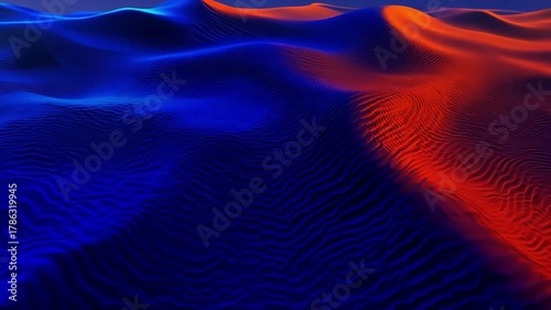 Bright red and blue glowing waves shift dynamically creating fluid futuristic motion design suitable for backgrounds and creative visual concepts
