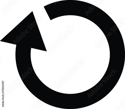 Black circular arrow symbol on a white background representing refresh or reload repeat