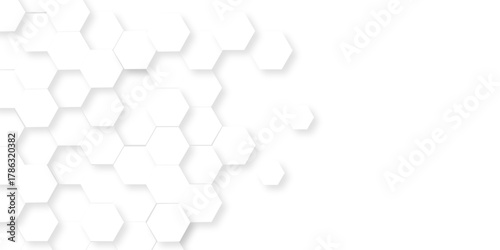White abstract hexagonal paper background. Luxury White grid Pattern. Futuristic emboss honeycomb mosaic white background. geometric mesh cell texture. modern futuristic wallpaper.	