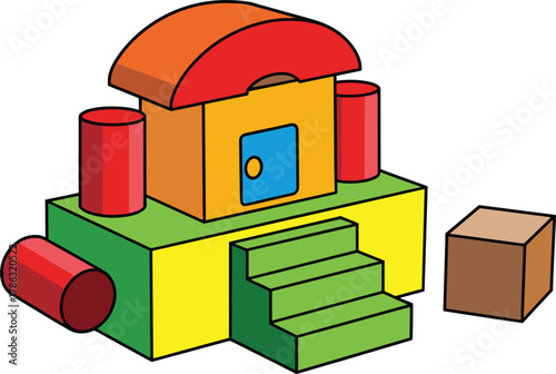 Colorful Toy Building Blocks with Stairs and Loose Cube untitled