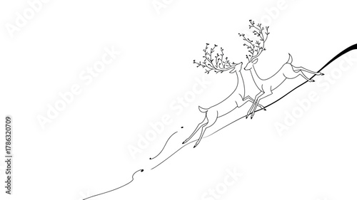 Delicate ink drawing of a deer with antlers and foliage