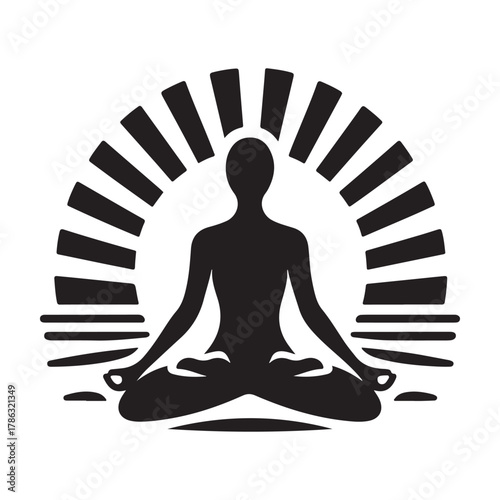 Sunrise Yoga Tree Pose vector silhouette outline logo design concept illustration