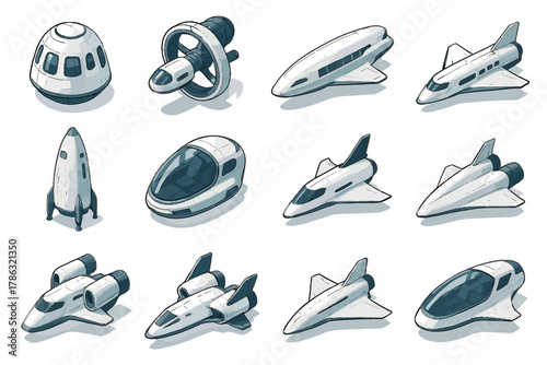 Vector booster icons shuttle suborbital luxury spacecraft futuristic orbiter deep icon vehicle